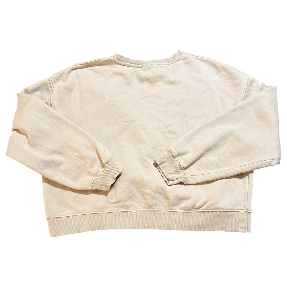 Pull & Bear Size XL Beige Tan Cropped Long Sleeve Crew Neck Sweatshirt Women - Picture 2 of 5